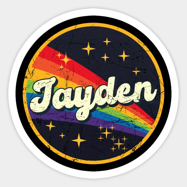 Jayden // Rainbow In Space Vintage Grunge-Style Sticker by LMW Art